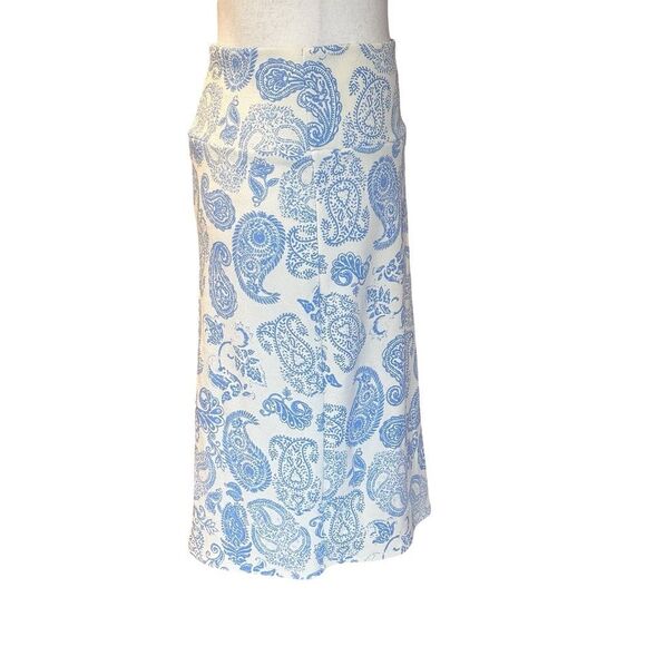 NWT LuLa Roe Cassie Paisley Print Pencil Skirt Cream/Blue Medim - Picture 3 of 10